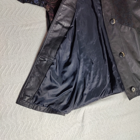 Vintage Leather Jacket Patchwork Floral Paisley Eclectic Grandma Women's size S - Picture 12 of 16
